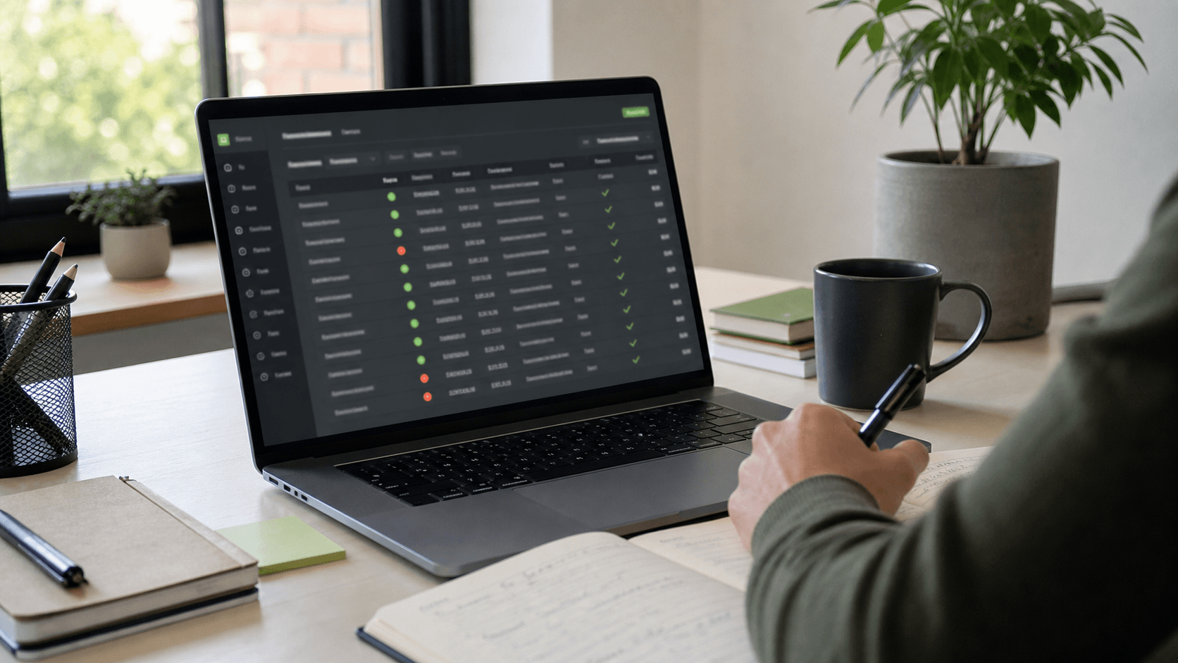 A grounded CRM workspace showing records, status indicators and data quality checks